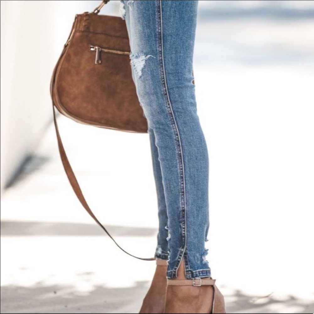 High Rise Distressed Ripped Denim Jeans Skinny - Picture 4 of 9